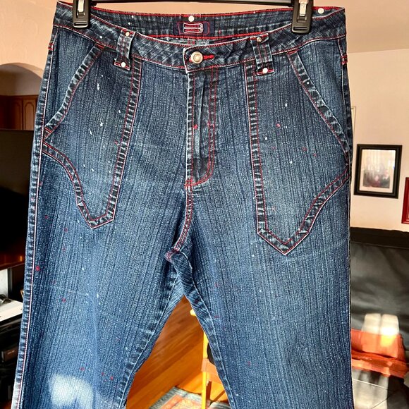 CREST JEANS Paint Speckled Accents Bootcut Stretch JEANS Sz. 15/16 - Picture 6 of 7